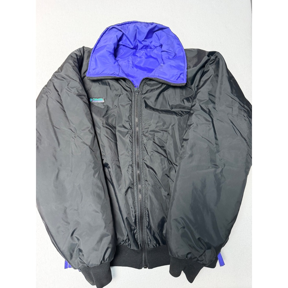 Columbia Sportswear Mens M Bomber Jacket Black Purple Radial Sleeve Insulated